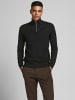 Jack & Jones Dünner Strickpullover Half Zip Stehkragen Sweater JJEEMIL in Schwarz