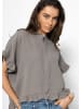 SASSYCLASSY Musselin Bluse mit Rüschensaum in Taupe