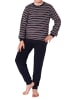 NORMANN Frottee Schlafanzug Pyjama langarm Bündchen Streifen - 77011 in marine
