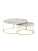 KADIMA DESIGN Couchtisch 2er-Set | Marmor-Optik Weiß-Gold, Metall, Rund in Gold