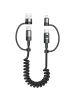COFI 1453 Xssive 4in1 dehnbares 1,5m Lade-und Datenkabel Lightning & USB-C in Schwarz