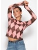 SASSYCLASSY Mesh Langarmshirt mit Rautenmuster in Rosa