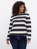 sheego Langarm-Pullover in tiefblau-ecru-geringelt