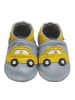 Yalion Hellgraue Babyschuhe aus echtem Leder mit rutschfester Sohle– gelbem Auto-Muster