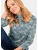 GOLDNER Kurzgröße:  Floraler Strickpullover mit Stehkragen in rauchblau / gemustert