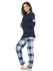 NORMANN Schlafanzug langarm Pyjama karierter Hose Jersey - 87031 in marine