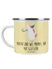 Mr. & Mrs. Panda Camping Emaille Tasse Glitzernde Tante mit Spruch in Gelb Pastell