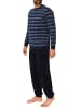 NORMANN Lange Frottee Pyjama Schlafanzug Bündchen Streifen - 50168 in marine