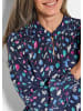 GOLDNER Kurzgröße:  Blusenshirt Elegante Satinbluse mit Smok-Details in marine / smaragd / gemustert