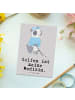 Mr. & Mrs. Panda Postkarte Panda Golfen mit Spruch in Grau Pastell