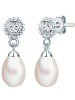 Valero Pearls Perlen-Ohrstecker Blume Sterling Silber Zirkonia Süßwasser-Zuchtperle in silber