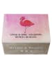 Mr. & Mrs. Panda Holzkiste Flamingo Classic mit Spruch in Aquarell Pink