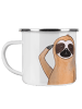 Mr. & Mrs. Panda Camping Emaille Tasse Faultier Vogel mit Spruch in Weiß
