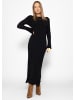SASSYCLASSY Maxi-Strickkleid in Rippoptik in Schwarz