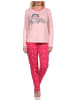 NORMANN Lange Pyjama Schlafanzug Rundhals und Eulen - 80047 in rosa