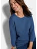 GOLDNER Kurzgröße:  Strickpullover Halbarm Baumwollpullover mit Struktur in royalblau