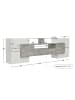 ABRIHOME TV-Schrank in Hochglanz Weiß & Grau mit Glasoberfläche– 200 x 35 x 60 cm