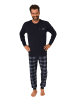NORMANN langarm Schlafanzug Pyjama Bündchen und karierter Jersey Hose - 83162 in navy