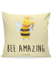Mr. & Mrs. Panda Sofa Kissen Biene König mit Spruch in Gelb Pastell