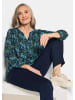 GOLDNER Kurzgröße:  Florale Druckbluse mit V-Ausschnitt in petrol / gemustert