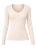 SASSYCLASSY Langarmshirt mit V-Ausschnitt in Beige