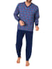NORMANN Langarm Schlafanzug Bündchen Jersey und karierten Pyjama Oberteil in marine
