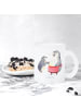 Mr. & Mrs. Panda Teetasse Glas Pinguin mit Kind ohne Spruch in Transparent