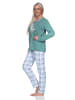 NORMANN Damen Schlafanzug langarm in tollen Farben mit Karo-Muster - 86314 in blau