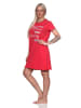 NORMANN Damen Nachthemd kurzarm mit Rundhals und Front-Print - 87861 in rot