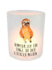 Mr. & Mrs. Panda Windlicht Glas Faultier Zufrieden mit Spruch in Transparent