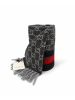 Gucci Grau Anthrazit Monogramm Kaschmir- & Wollschal mit rot-navyblauen Streifen