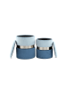 Kayoom 2tlg. Set Hocker Rozelle in Hellblau / Silber / Blau