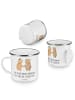 Mr. & Mrs. Panda Camping Emaille Tasse 3. Hochzeitstag Lederhoch... in Weiß