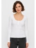 Noisy may Langarmshirt Tiefer Rundhals Spitzendetails in Weiß-2