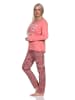 NORMANN Damen Schlafanzug lang mit lässigem Print und Allover-Muster - 86325 in apricot