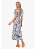 Adrianna Papell Mittellanges Sommerkleid Printed Ruffle Midi Dress in White/Blue Multi