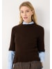 More & More kurzer, femininer Halbarmpullover, Rüschen in espresso brown