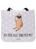 Mr. & Mrs. Panda Shopper Tasche Faultier Vogel mit Spruch in Grau Pastell