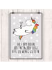 Mr. & Mrs. Panda Bild Einhorn Blümchentail mit Spruch in Grau Pastell