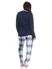 NORMANN Schlafanzug langarm Pyjama karierter Hose Jersey - 87030 in marine