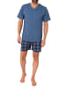 NORMANN Schlafanzug kurzarm Shorty mit karierter Jersey Hose in blau