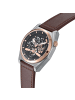 Heritor Amadeus Halbskelett-Uhr mit Lederarmband in Rose Gold/Brown