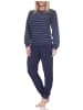 NORMANN Frottee Schlafanzug langarm Bündchen Streifenoptik in navy