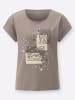Sieh an! Rundhals-Shirt in taupe-schwarz-bedruckt