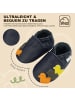 Bemesu  Krabbelschuhe Leder rutschhemmende Wildledersohle Dunkelblaues Entchen