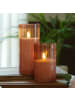 MARELIDA LED Kerze im Glas Windlicht mit Rillen H: 12,5cm in rosa