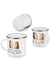 Mr. & Mrs. Panda Camping Emaille Tasse 15. Hochzeitstag Gläserne... in Weiß