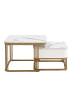 ABRIHOME Weißes Couchtisch-Set (2-teilig) mit Hochglanz-Marmoroptik und Metallgestell