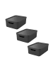 Rotho 3er Set Aufbewahrungsbox mit Deckel 10L JIVE in Holzkohle schwarz ged.