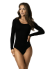 Alkato Damen Langarm Body mit Rundhalsausschnitt blickdicht Rippstoff in schwarz